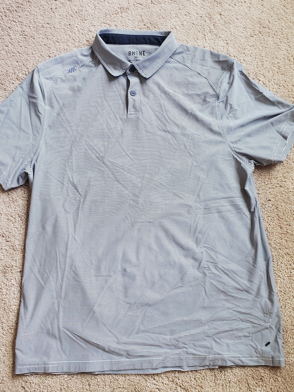 Rhone Men’s M Navy Stripe Fine Italian Fabric Performance Polo